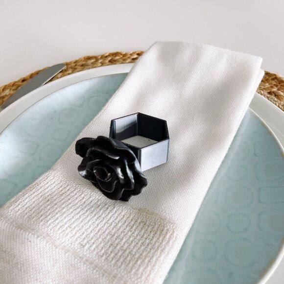 Elegant Rose Napkin Rings – Black Satin- Handmade - Wedding Party Event Planner - Picture 8 of 13